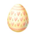 Pale Yellow Easter Egg with Pink Hearts and Simple Floral Trim Royalty Free Stock Photo